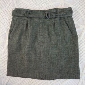 Banana Republic Womens Size 12 Tweed Belted Wool Blend Pencil Skirt Gray Pockets